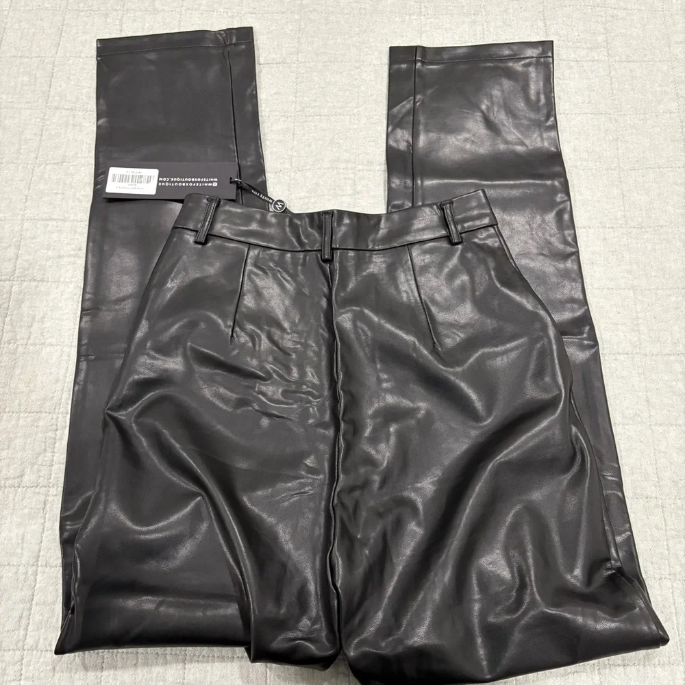 NWT White Fox Boutique You've Got It Pants Black Faux Leather Straight Leg Small